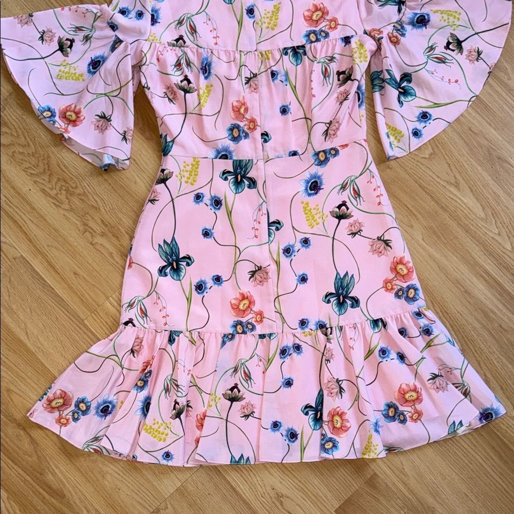 Borgo De Nor Floral Pink Dress Knee Length Short Flutter Sleeve Size 8 - Picture 8 of 11